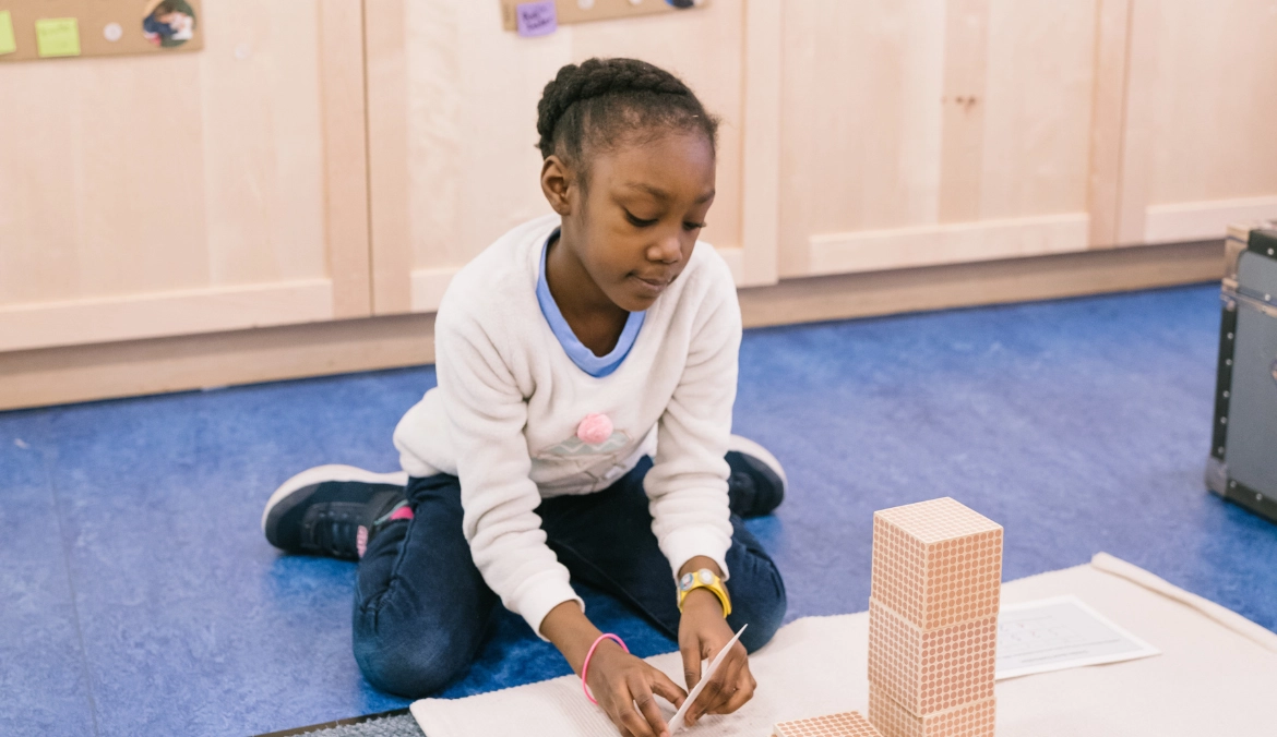 Students in a modern Montessorium classroom environment